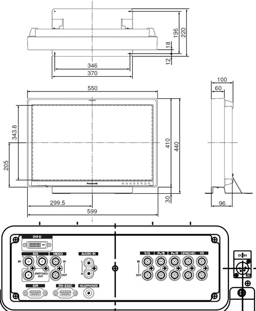 Panasonic 25.5インチ 液晶ディスプレイ BT-LH2550 寸法図