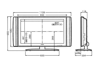 SHARP 37インチ 液晶テレビ LC-37GS20 寸法図